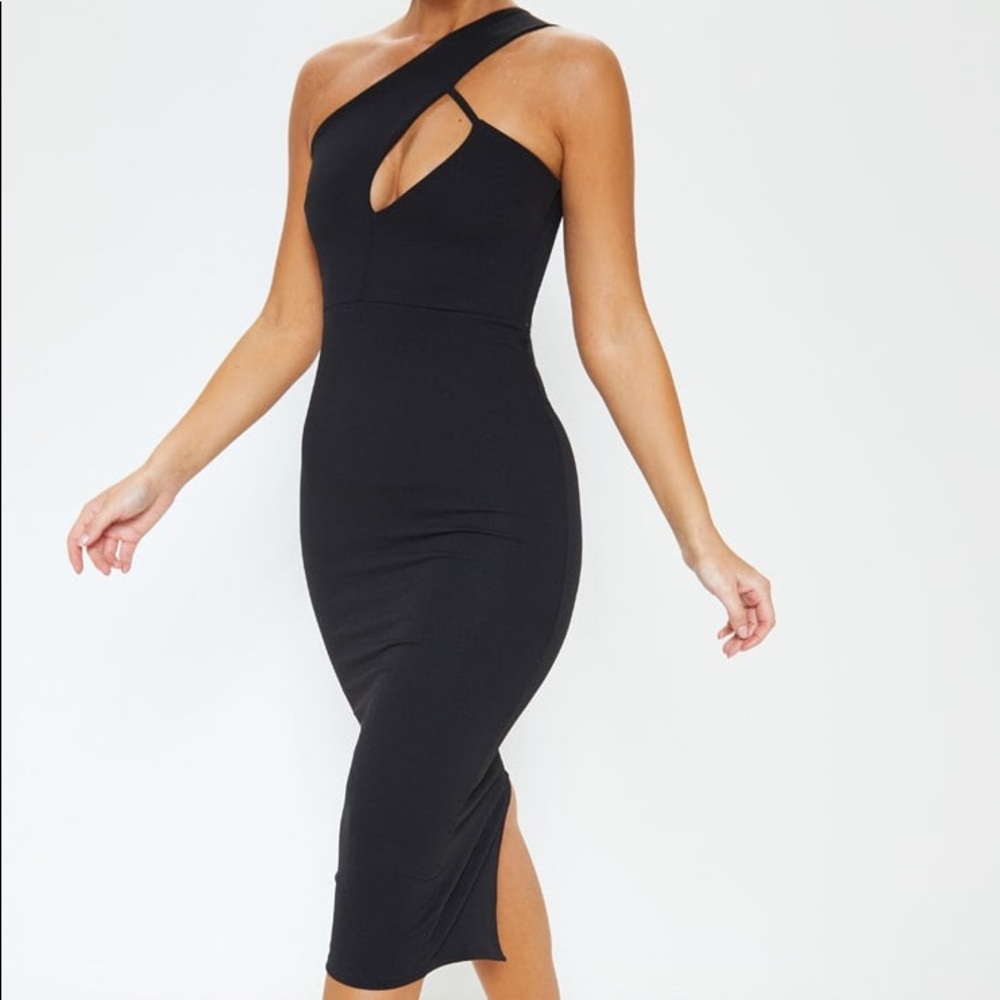 Black one shoulder midi dress